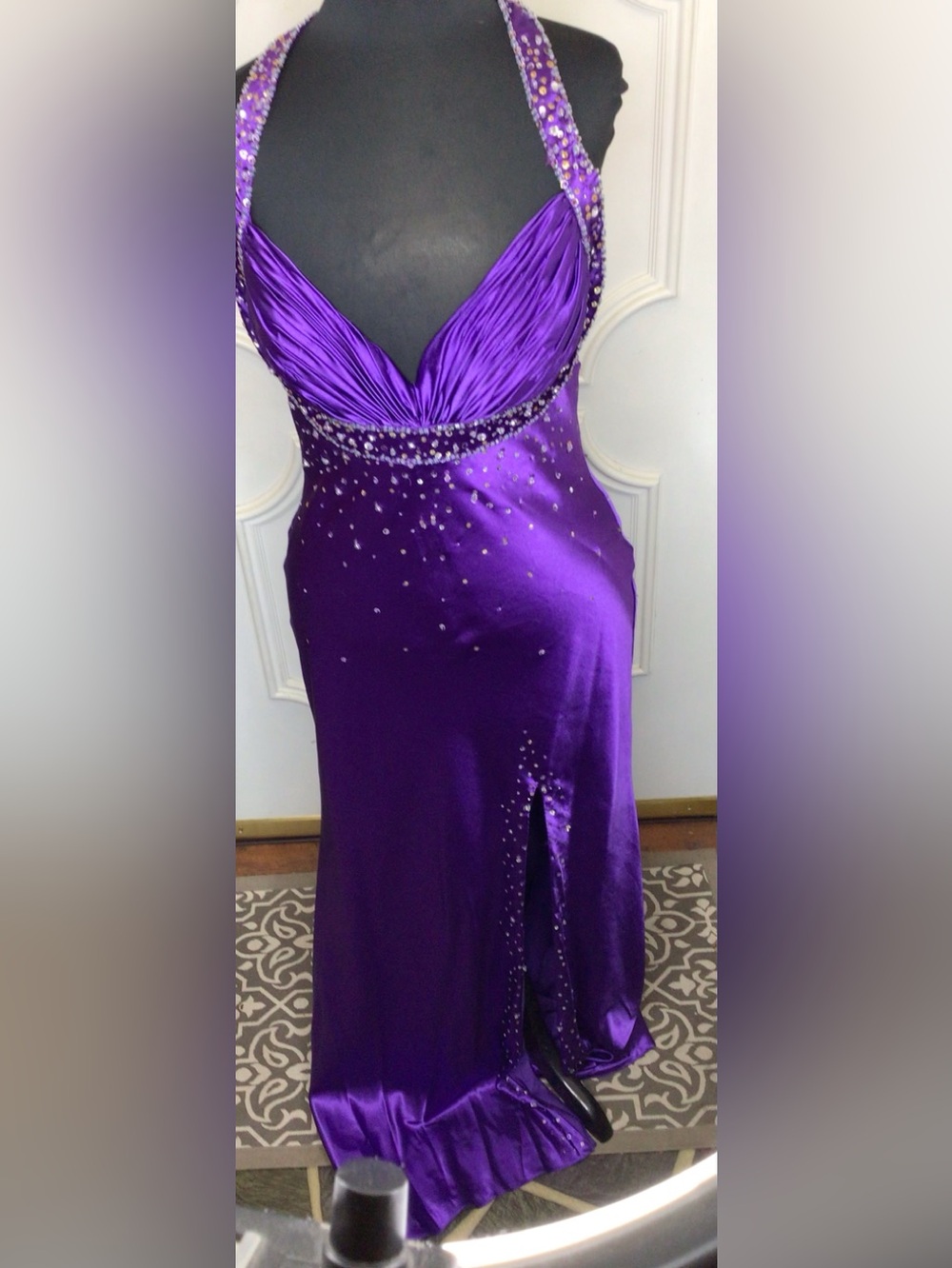 Satin Prom Dress with Crystal Embellishments